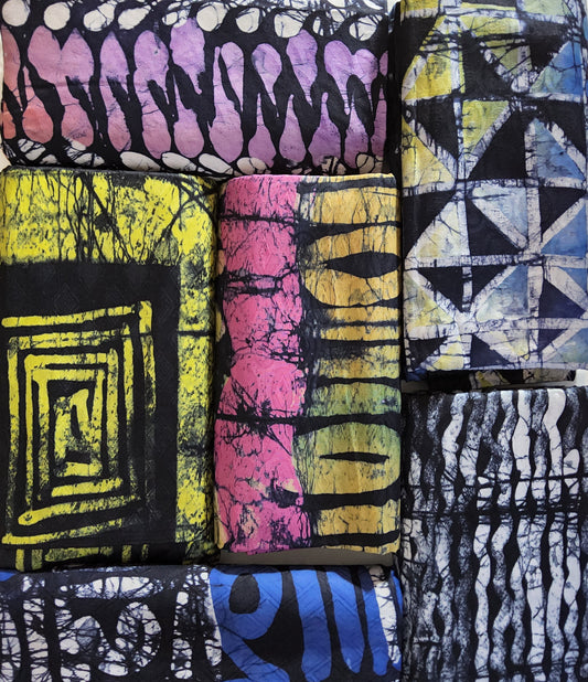 ADIRE - CLASSIC WEST AFRICAN PATTERN HAND PRINT FABRIC 100% COTTON BROCADE- 4 METERS WHOLESALE BUNDLES