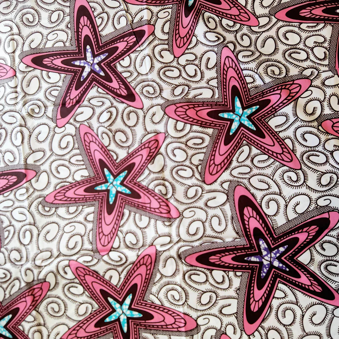 STAR PATTERN AFRICAN WAX BLOCK PRINT FABRIC IN PINK/PURPLE/BLUE MIX- 6 YARDS BUNDLE