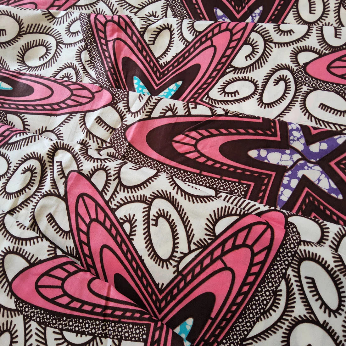 STAR PATTERN AFRICAN WAX BLOCK PRINT FABRIC IN PINK/PURPLE/BLUE MIX- 6 YARDS BUNDLE