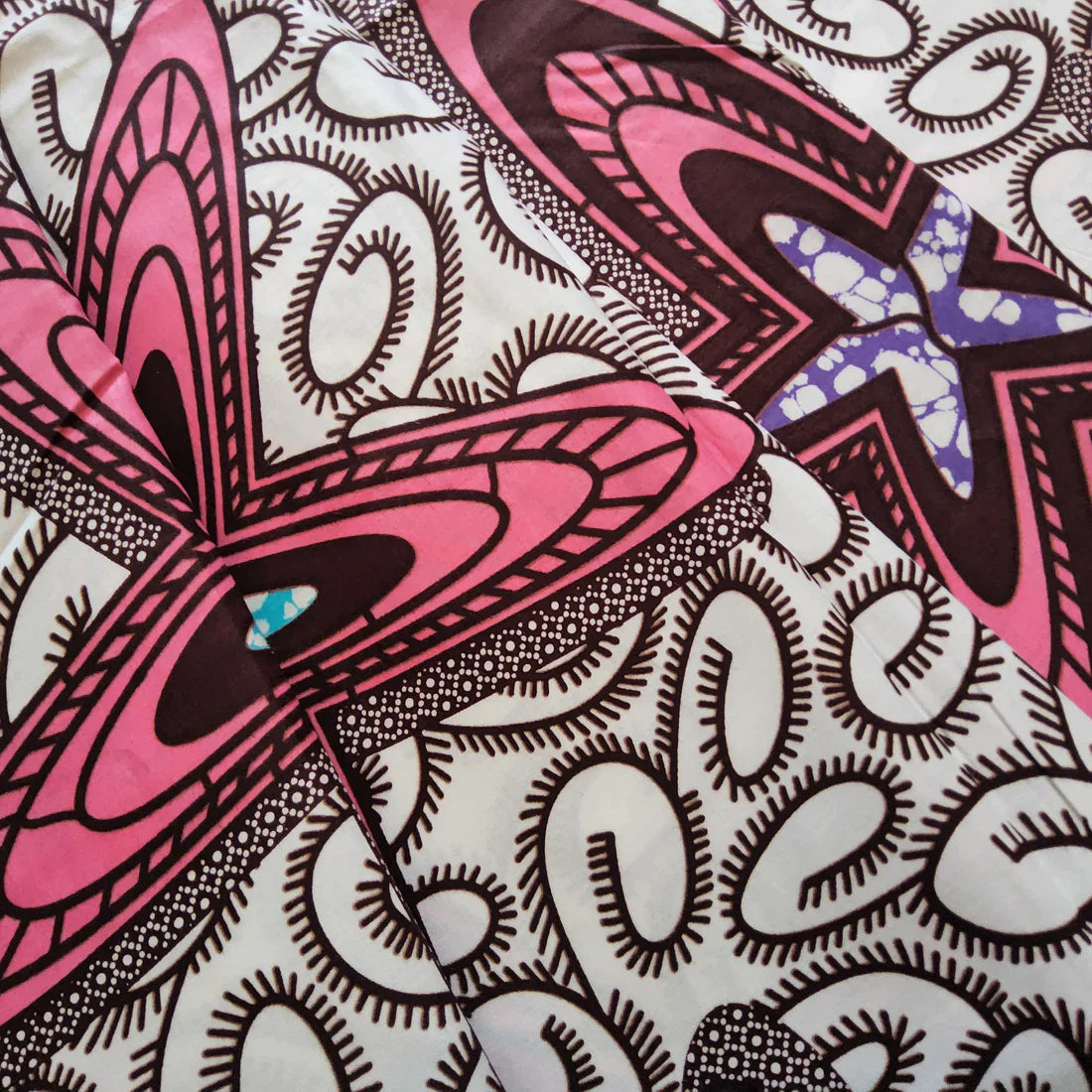 STAR PATTERN AFRICAN WAX BLOCK PRINT FABRIC IN PINK/PURPLE/BLUE MIX- 6 YARDS BUNDLE