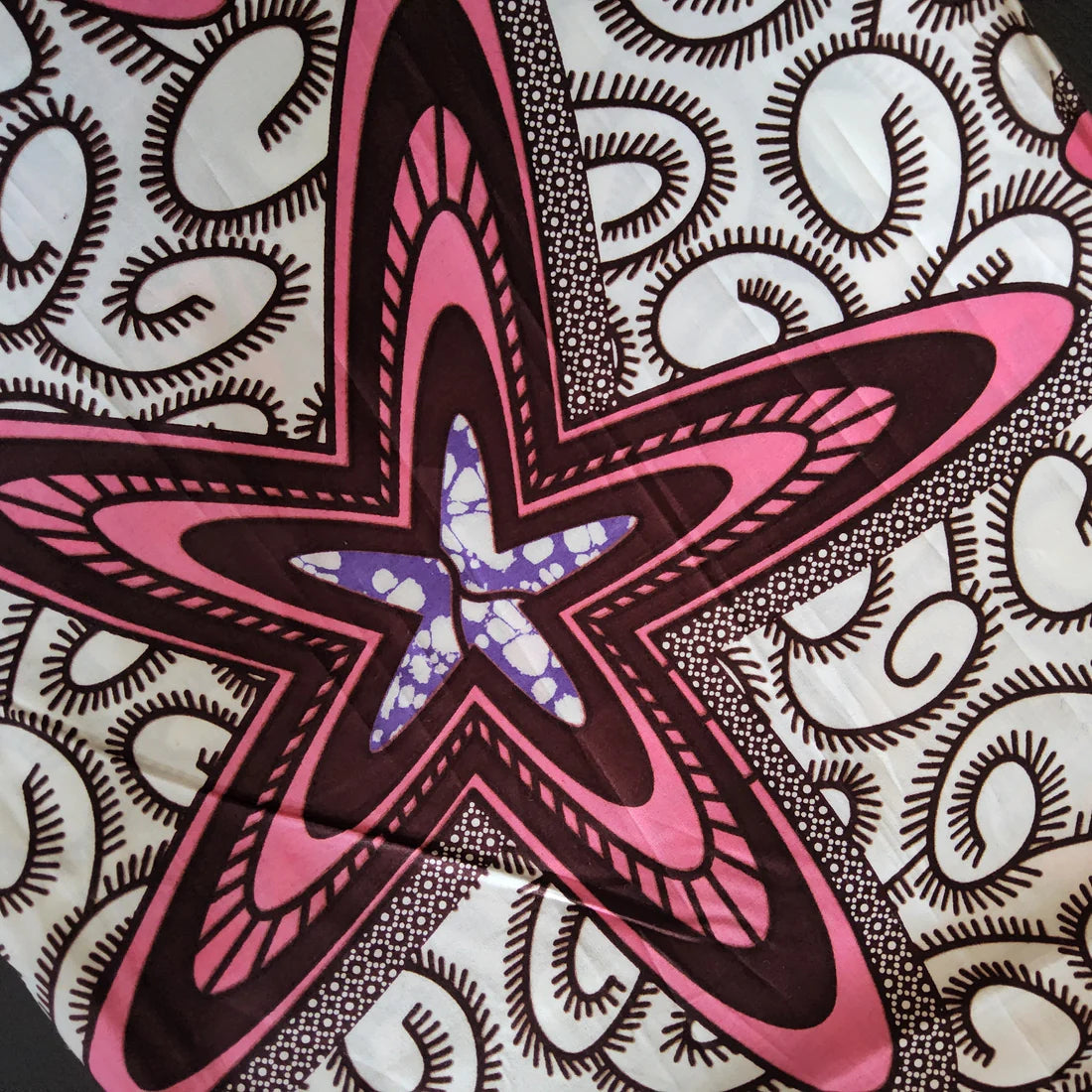 STAR PATTERN AFRICAN WAX BLOCK PRINT FABRIC IN PINK/PURPLE/BLUE MIX- 6 YARDS BUNDLE