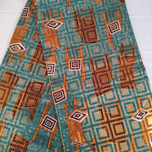 Premium Osikani Gold Embellished African Wax Fabric - 100% Cotton Holland Print
