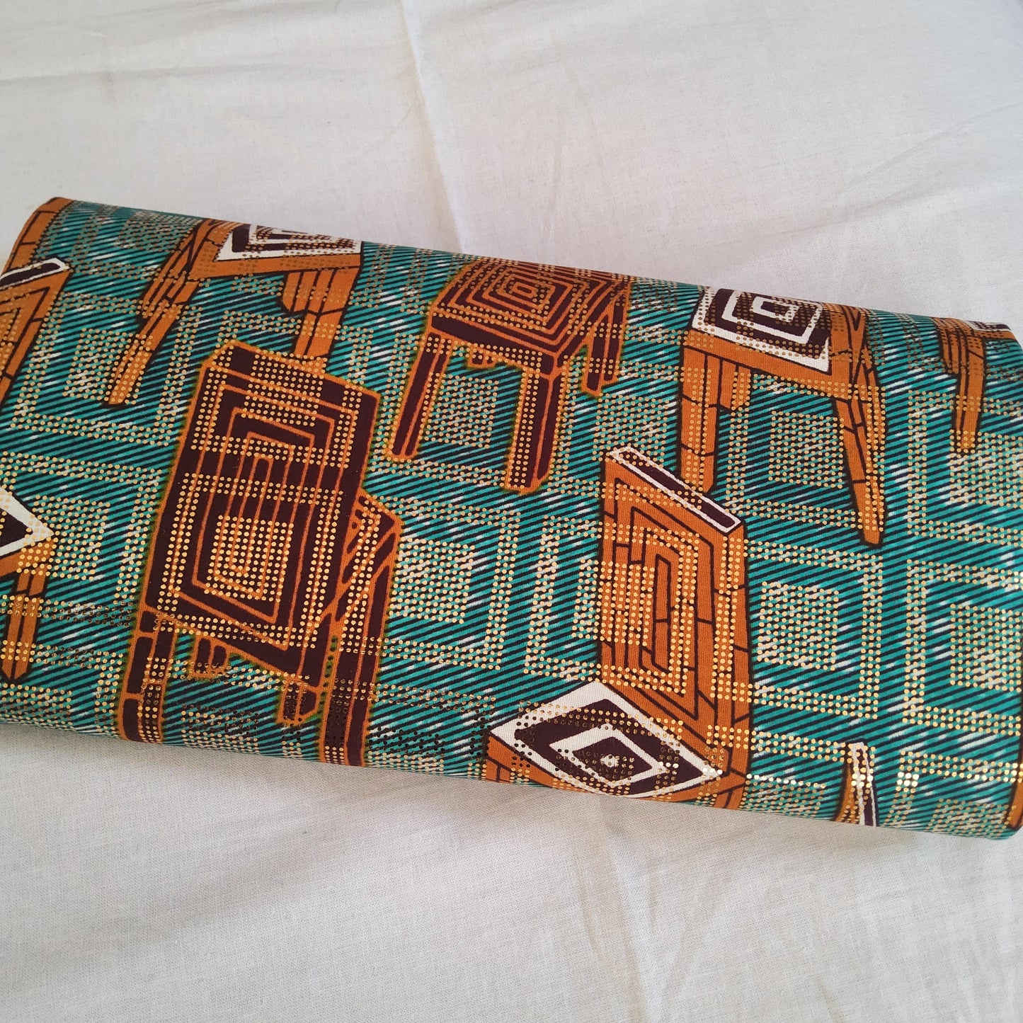 Premium Osikani Gold Embellished African Wax Fabric - 100% Cotton Holland Print