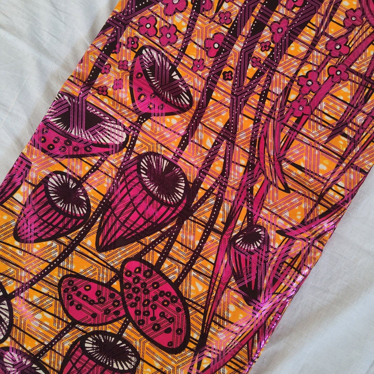 Premium Osikani Gold Embellished African Wax Fabric - 100% Cotton Holland Print