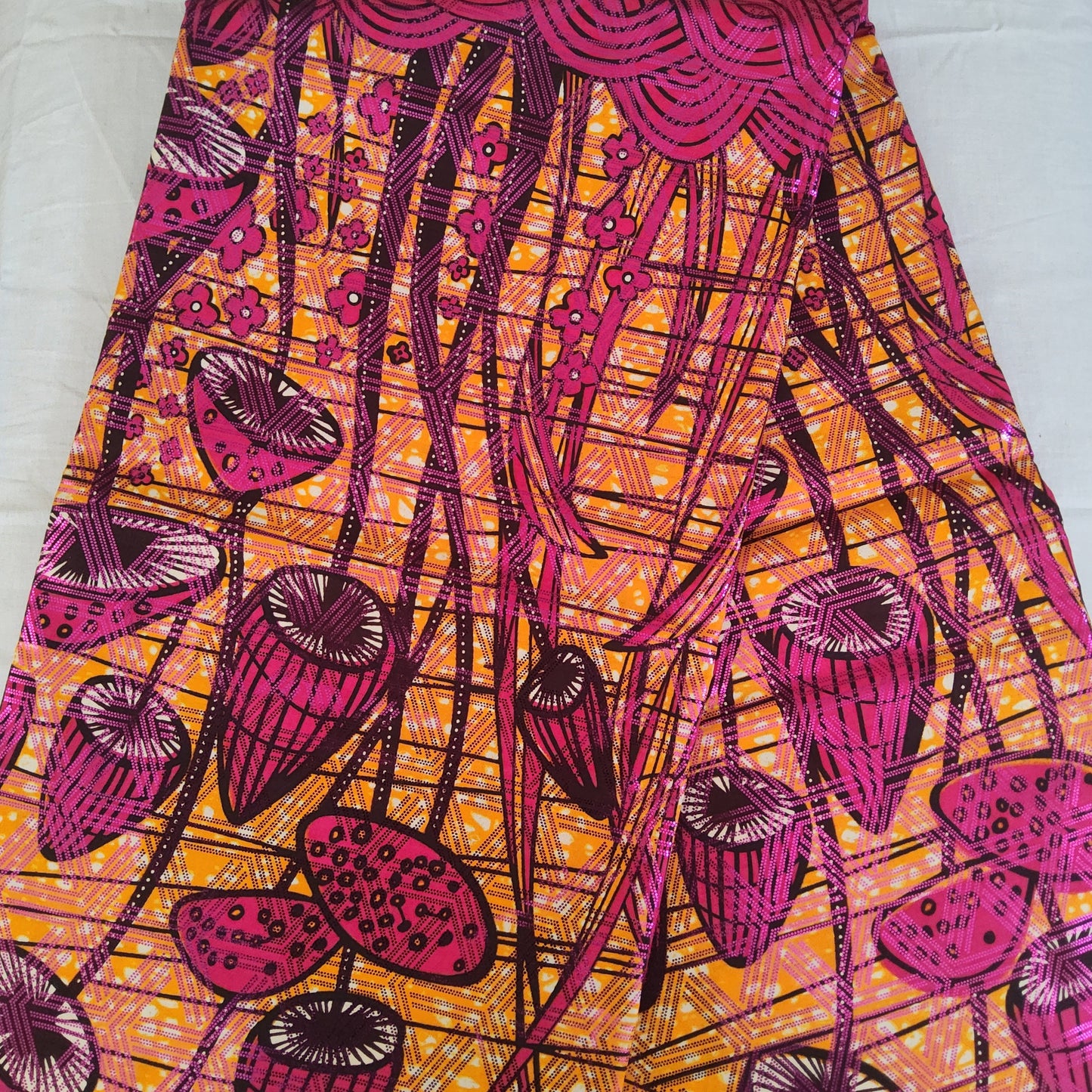 Premium Osikani Gold Embellished African Wax Fabric - 100% Cotton Holland Print