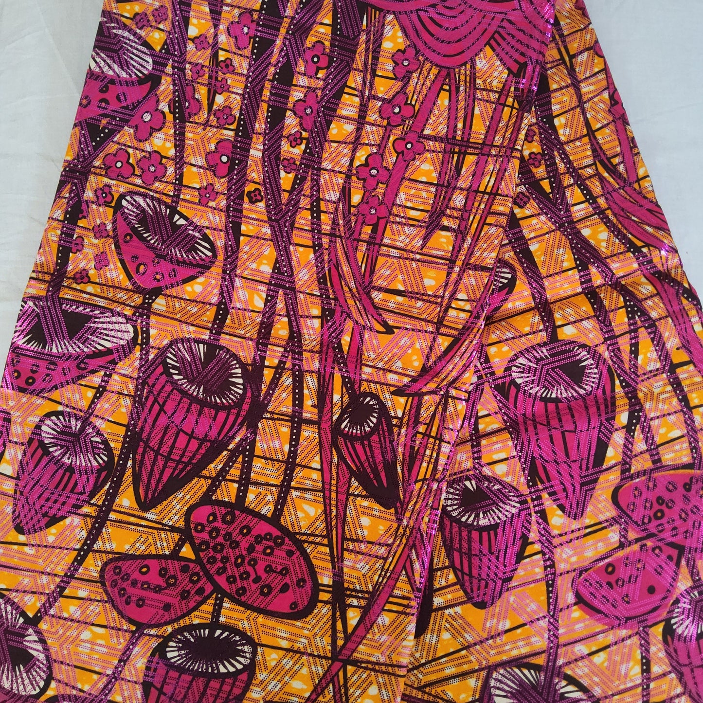 Premium Osikani Gold Embellished African Wax Fabric - 100% Cotton Holland Print