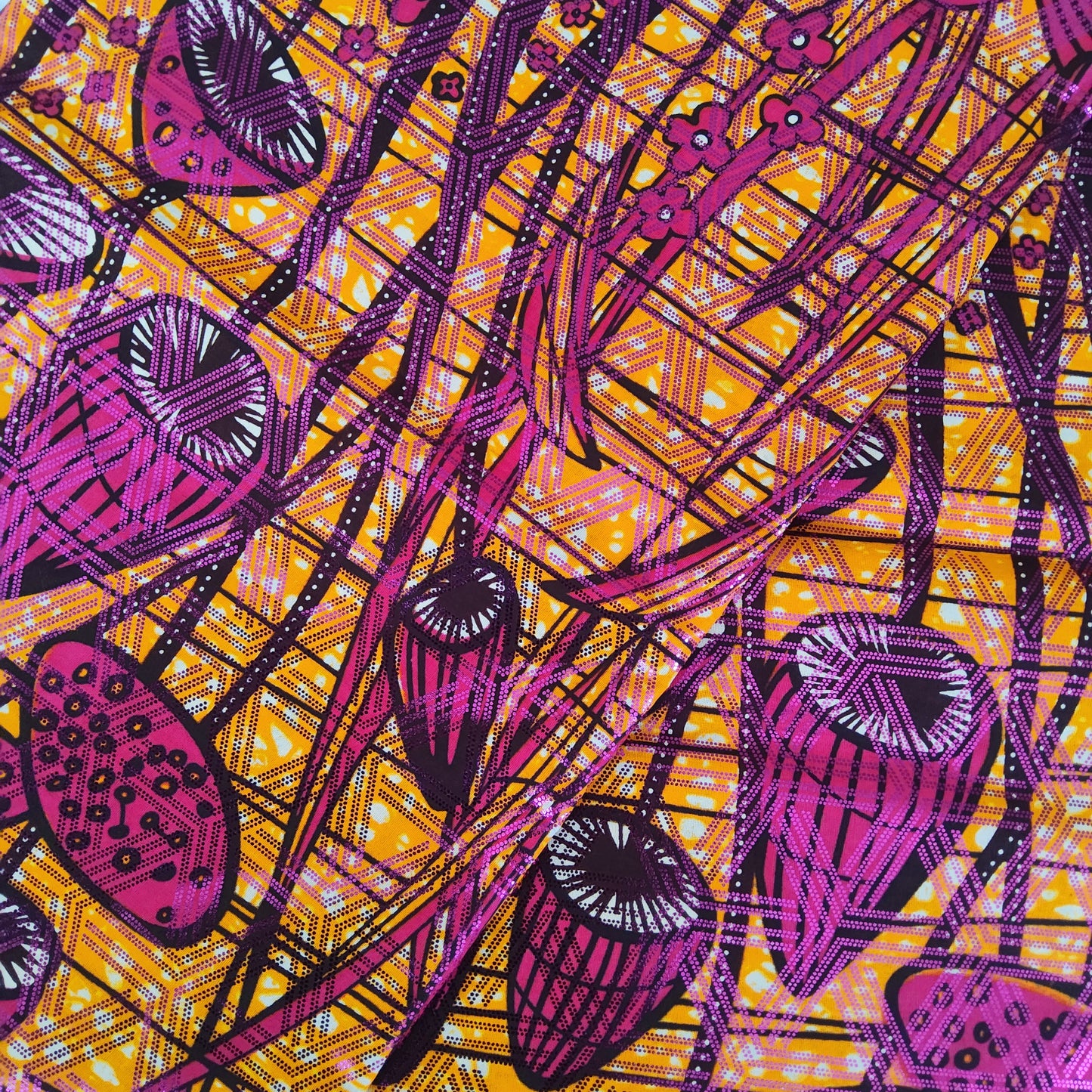 Premium Osikani Gold Embellished African Wax Fabric - 100% Cotton Holland Print