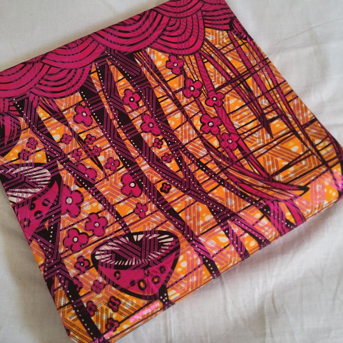 Premium Osikani Gold Embellished African Wax Fabric - 100% Cotton Holland Print