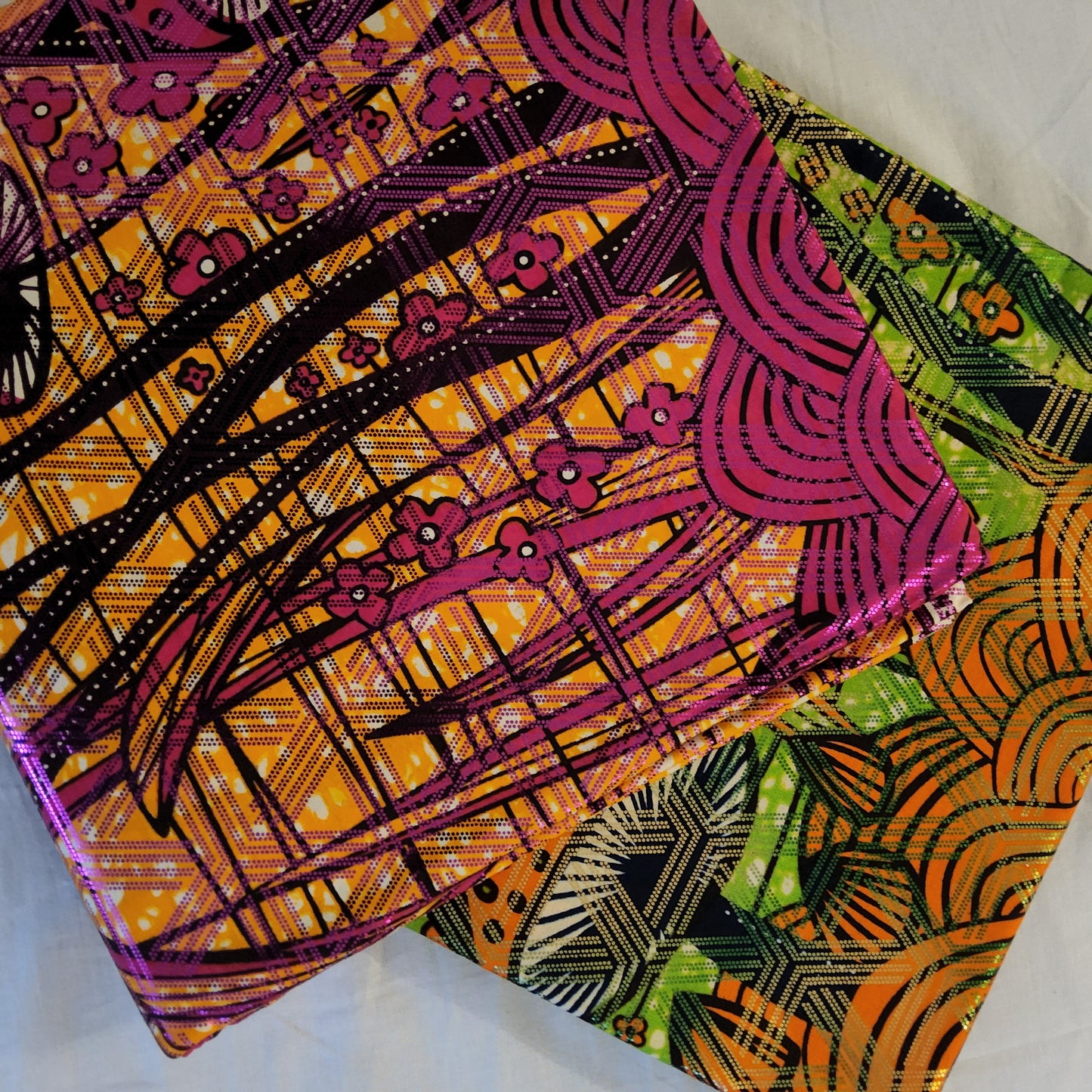 Premium Osikani Gold Embellished African Wax Fabric - 100% Cotton Holland Print