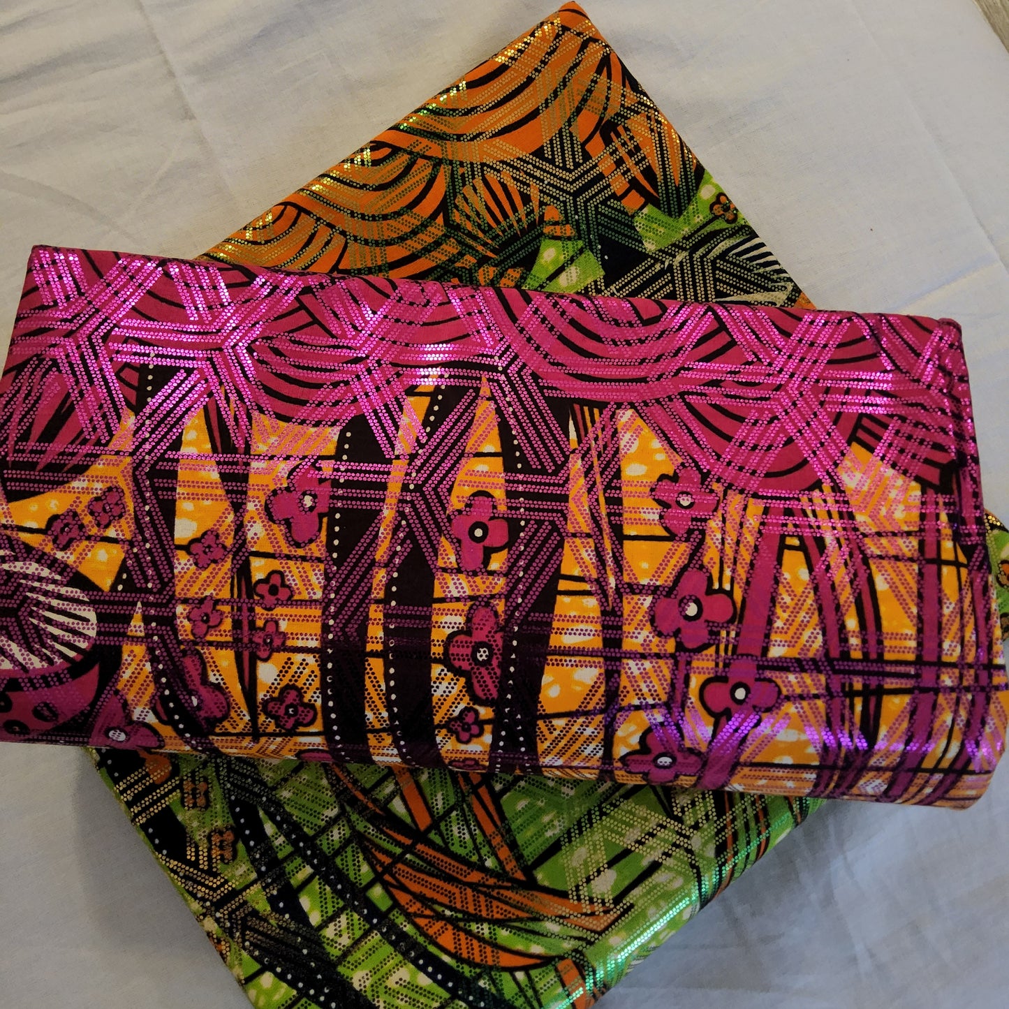 Premium Osikani Gold Embellished African Wax Fabric - 100% Cotton Holland Print