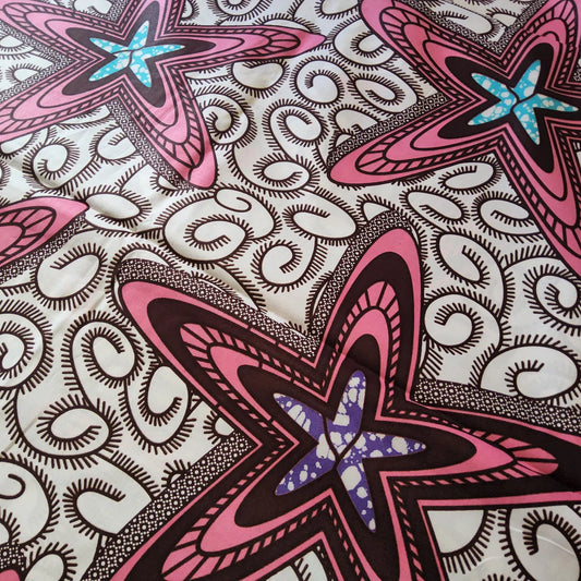 STAR PATTERN AFRICAN WAX BLOCK PRINT FABRIC IN PINK/PURPLE/BLUE MIX- 6 YARDS BUNDLE