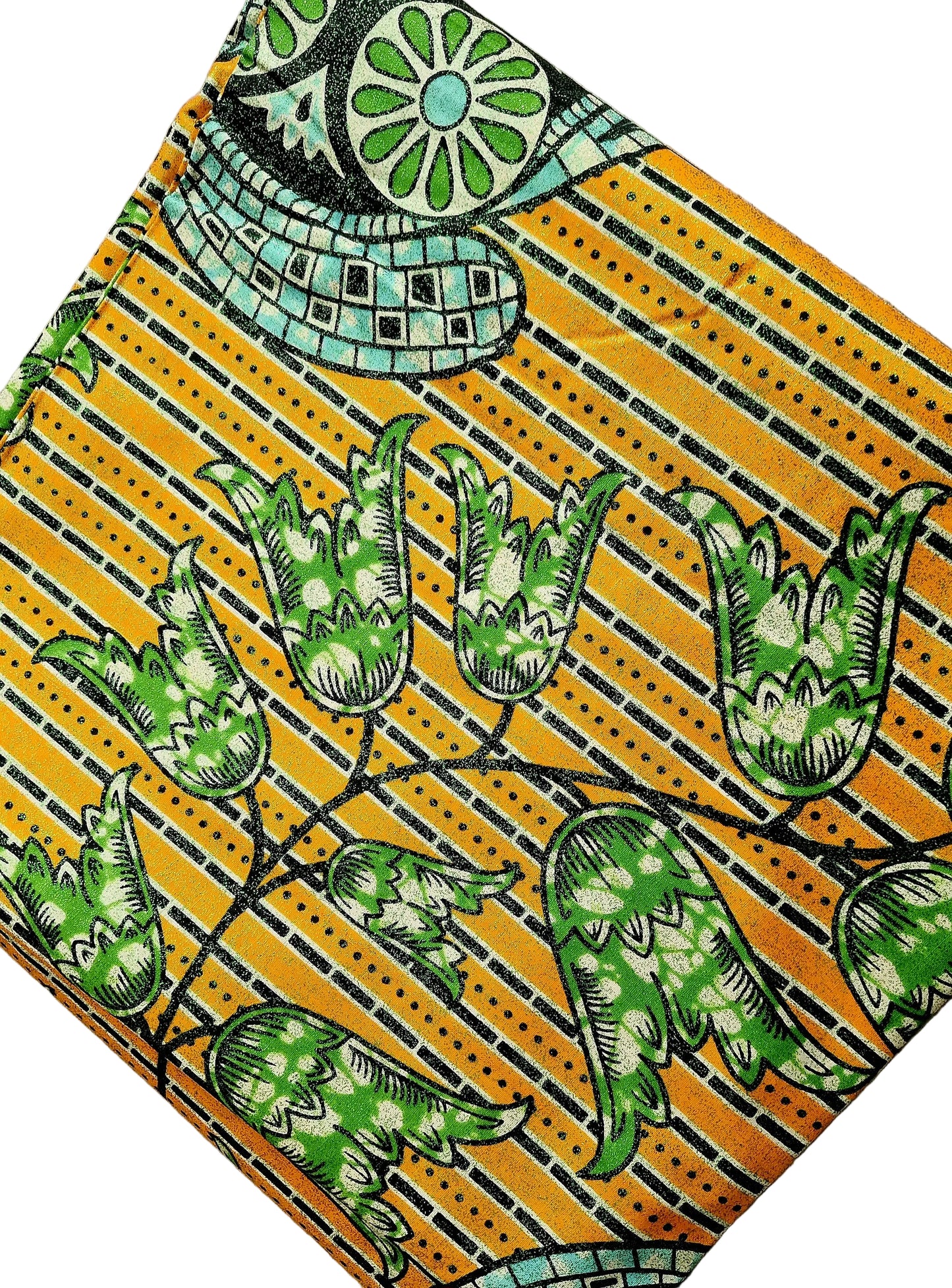 Premium Holland Print 100% Cotton Embellished African Wax Fabric 6 Yards (Yellow)
