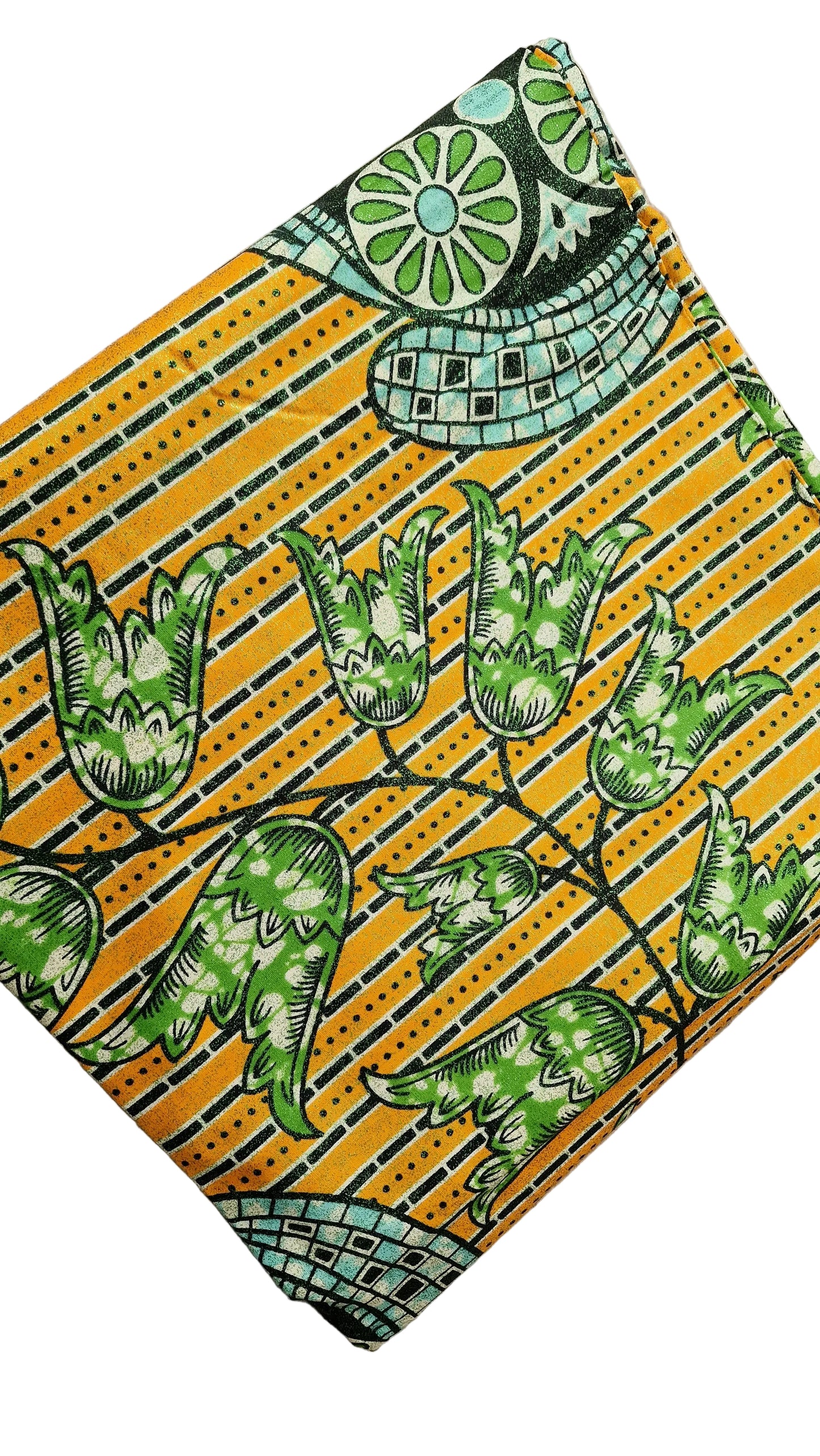 Premium Holland Print 100% Cotton Embellished African Wax Fabric 6 Yards (Yellow)