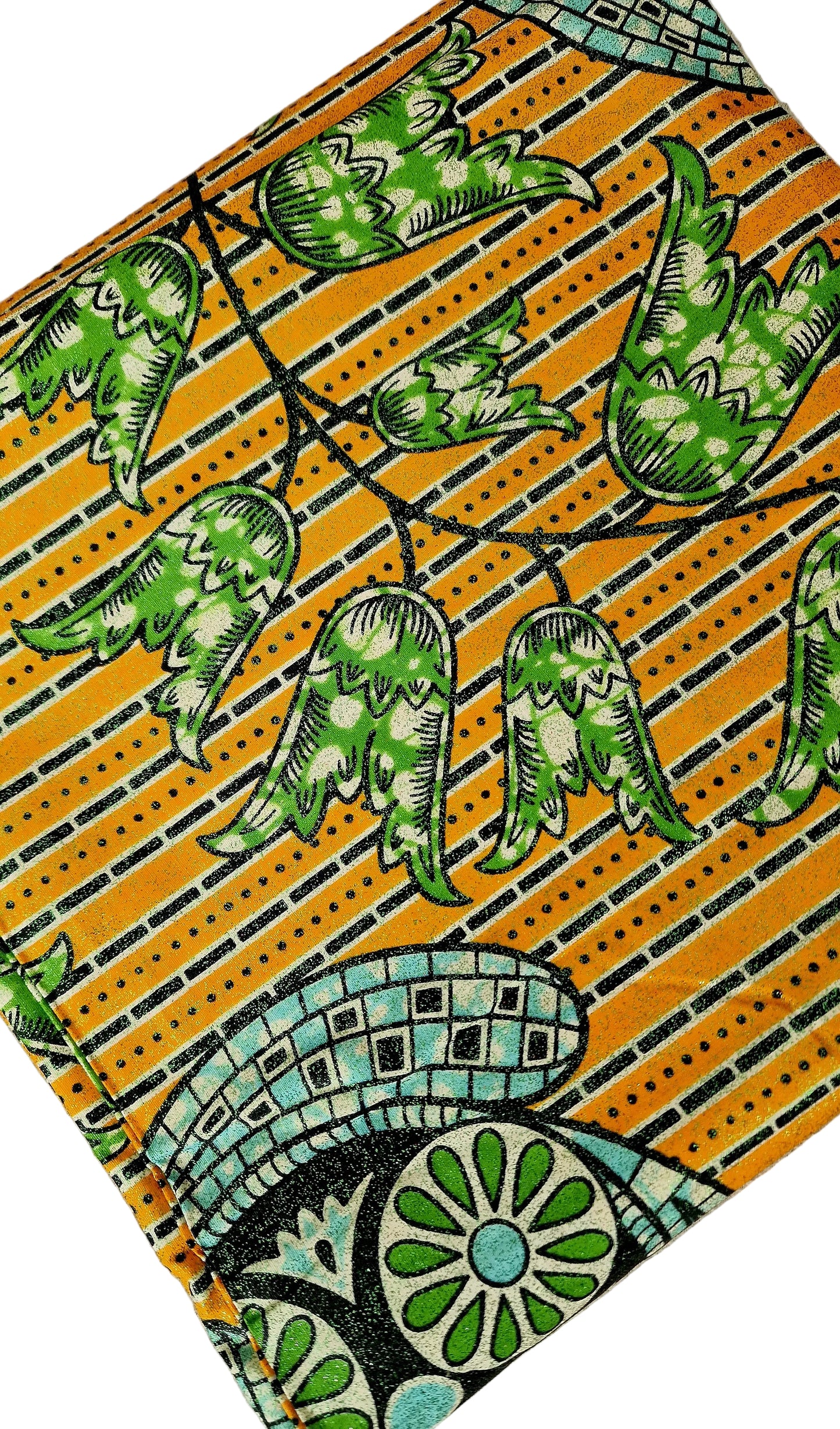 Premium Holland Print 100% Cotton Embellished African Wax Fabric 6 Yards (Yellow)